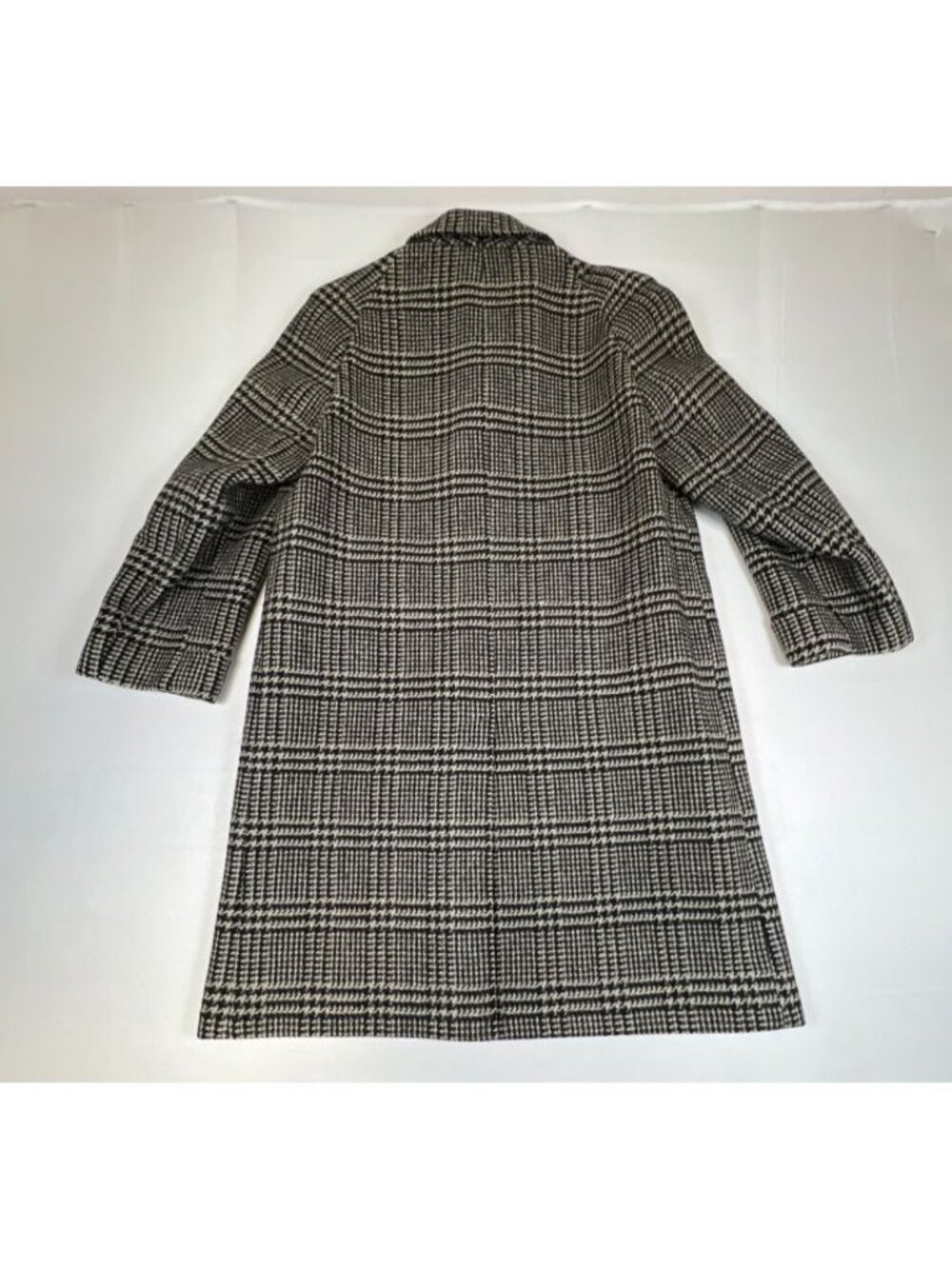 Charlie Baker Men 40R Vintage Black White Plaid Trench Coat Tweed Overcoat Wool - Picture 2 of 7